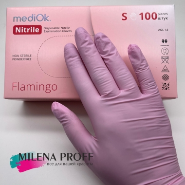 MediOK, Перчатки нитрил размер S, FLAMINGO